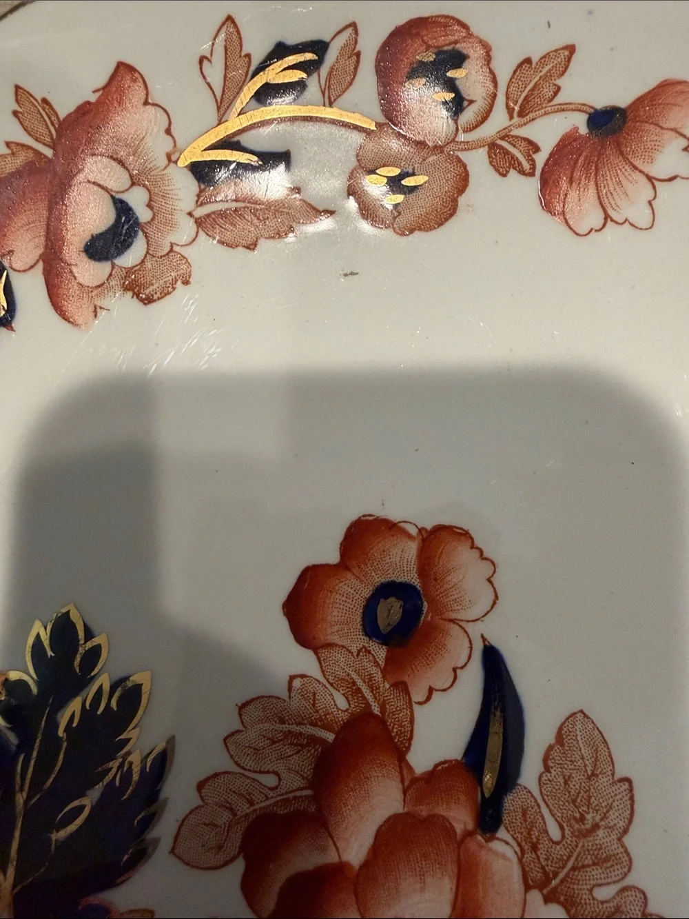 Wedgwood Porcelain Floral Serving platter in Orange, pinks, blues, Navy and Gold